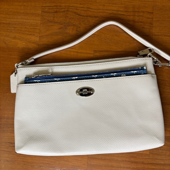 Coach Outlet Leather Pop Pouch Wristlet Wallet White/Silver Removable Zip Pouch - Picture 2 of 12